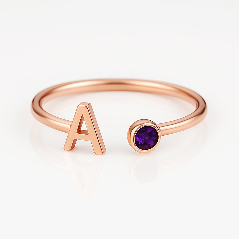 Elani – Ring mit Buchstabe & Geburtsstein