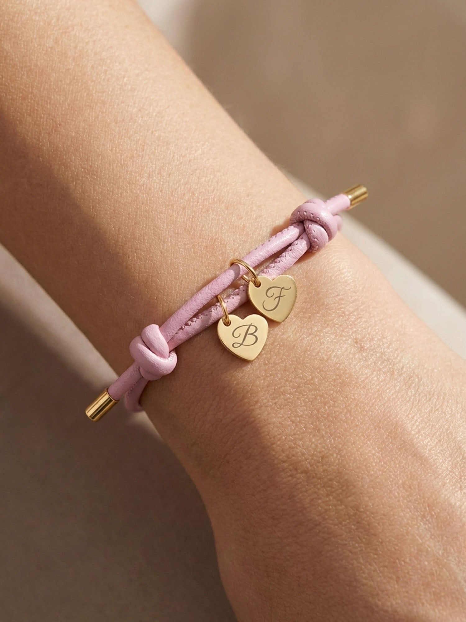 Ava personalized bracelet with engraved heart charms