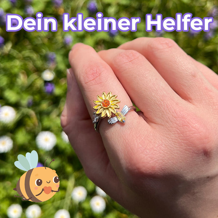 Happy Bee – Ring mit Biene und drehbarer Sonnenblume