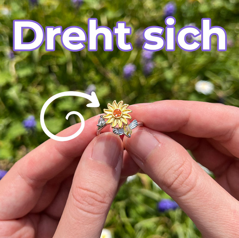 Happy Bee – Ring mit Biene und drehbarer Sonnenblume
