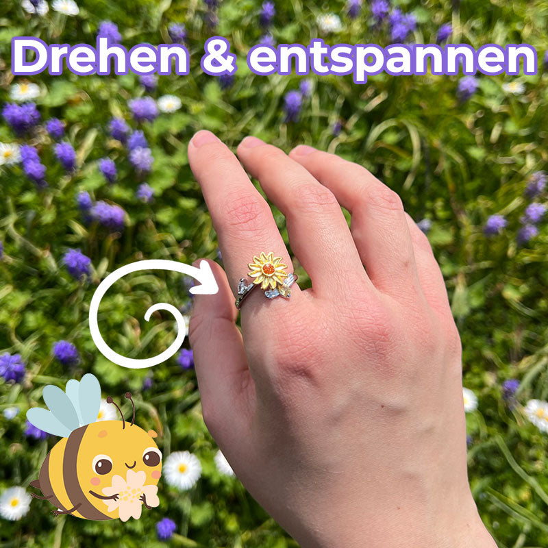 Happy Bee – Ring mit Biene und drehbarer Sonnenblume