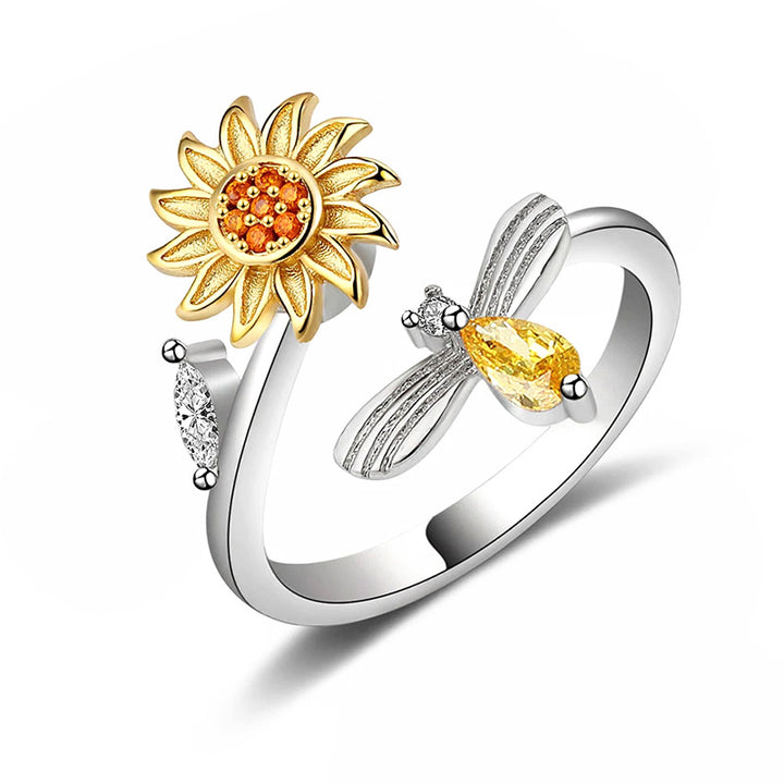 Happy Bee – Ring mit Biene und drehbarer Sonnenblume