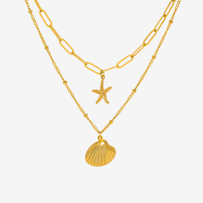 Coralie – Layer-Halskette mit Muschel & Seestern