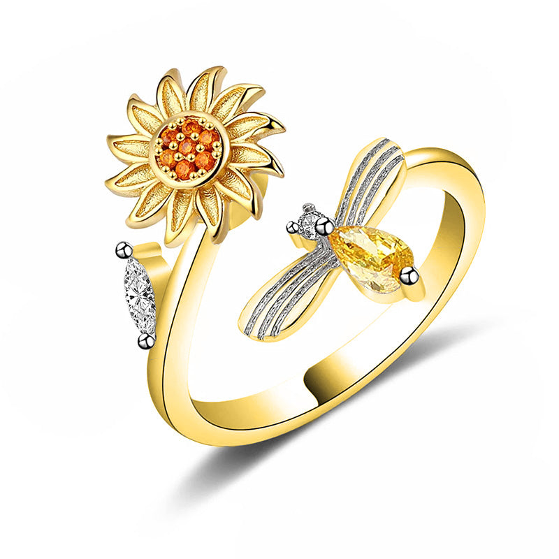 Happy Bee – Ring mit Biene und drehbarer Sonnenblume