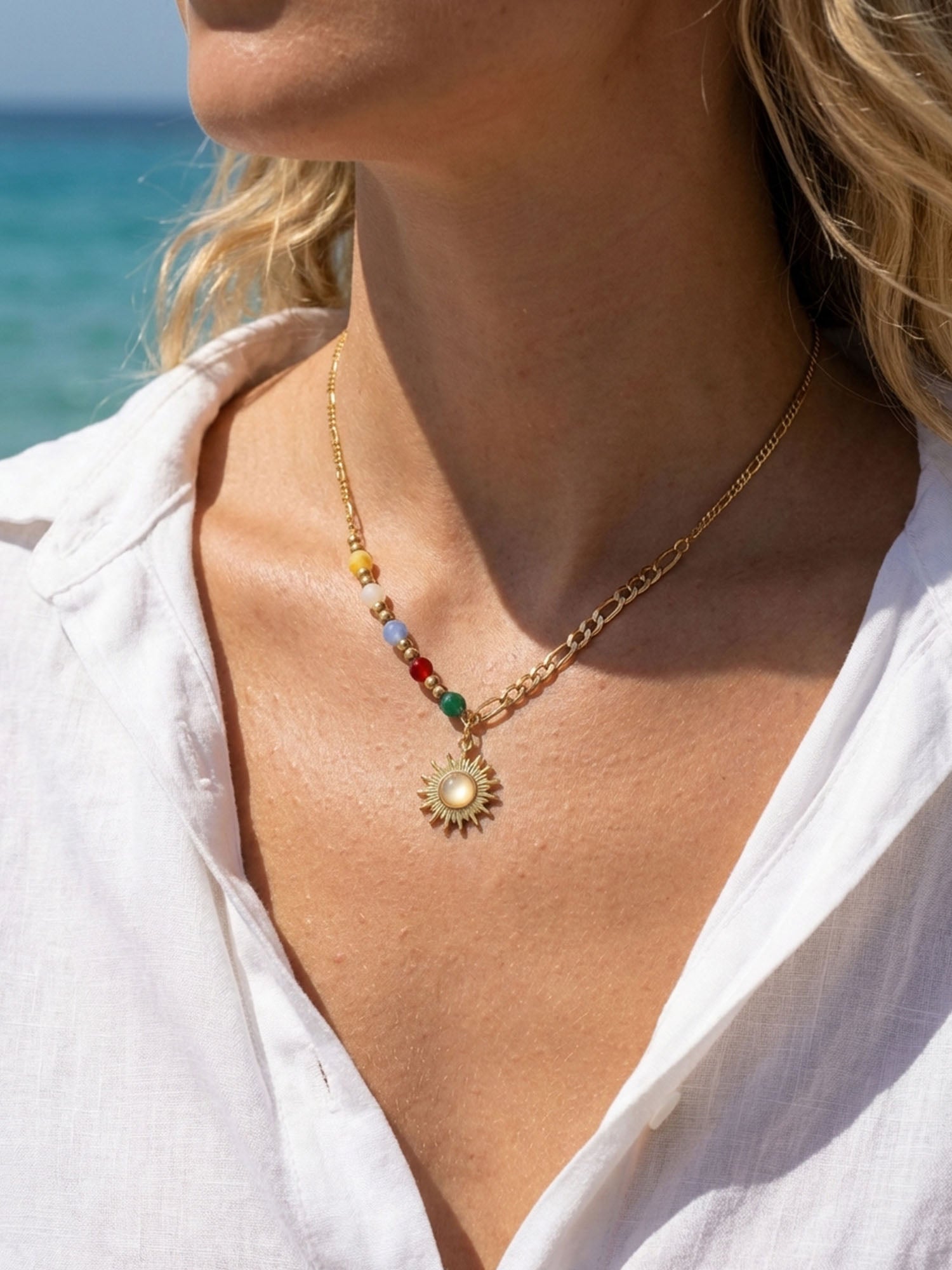 Rainbow Sol – necklace with sun pendant & colorful beads