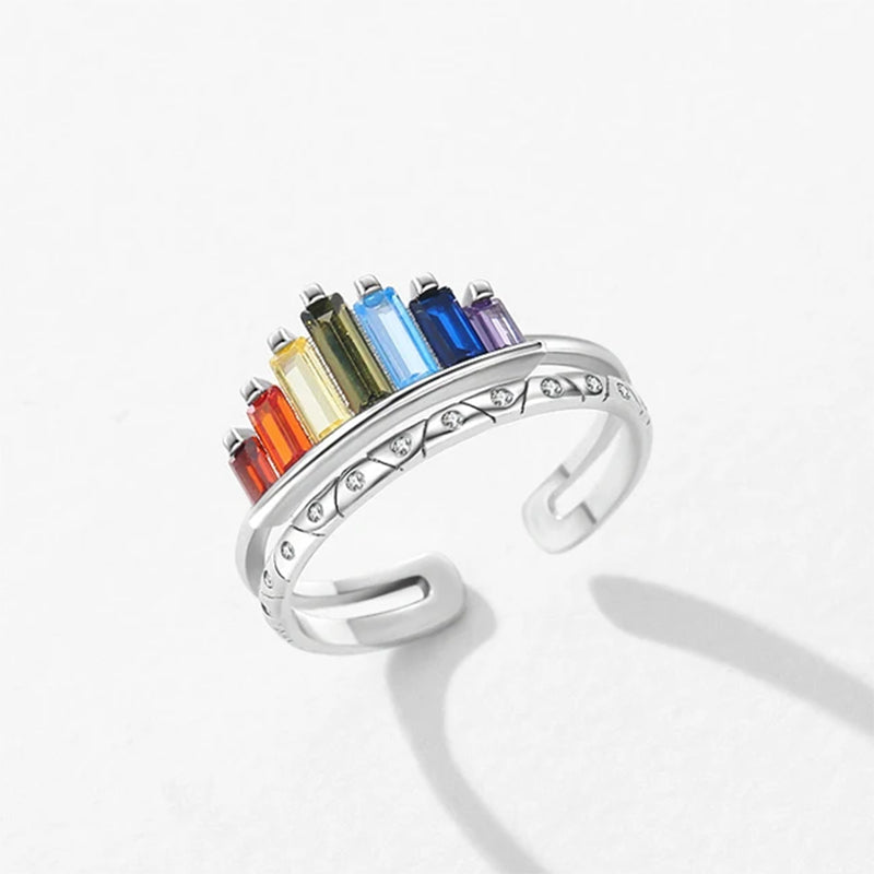Bague arc-en-ciel avec zircones colorées