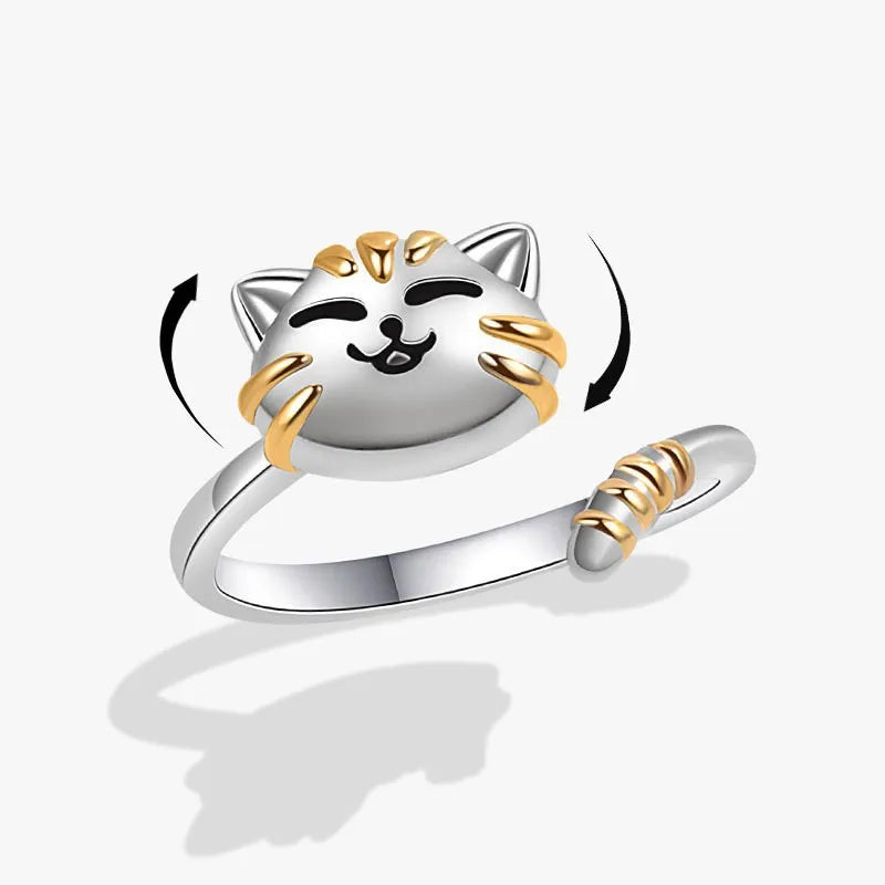 Zen - Bague Anxiété avec chat porte-bonheur rotatif - anti-stress & anti-anxiété