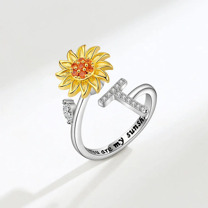 Sun - Anxiety Ring mit Fidget-Sonnenblume und Buchstabe 925 Sterlingsilber