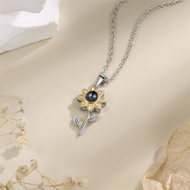 Sunflower - Personalisierte Halskette mit Sonnenblume und Foto zum Reinschauen 925 Sterlingsilber