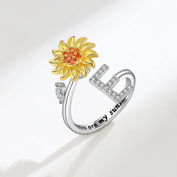 Sun - Anxiety Ring mit Fidget-Sonnenblume und Buchstabe 925 Sterlingsilber