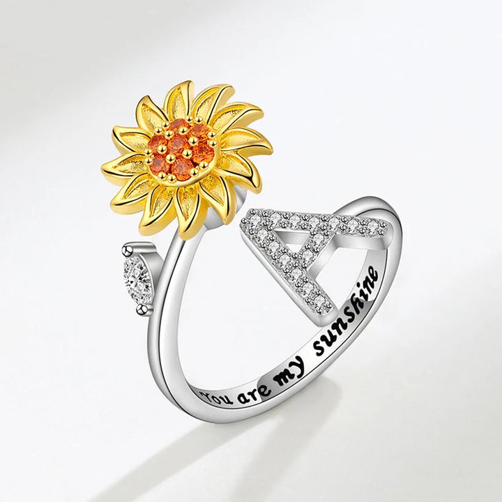 Sun - Anxiety Ring mit Fidget-Sonnenblume und Buchstabe 925 Sterlingsilber