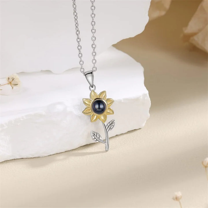 Sunflower - Personalisierte Halskette mit Sonnenblume und Foto zum Reinschauen 925 Sterlingsilber