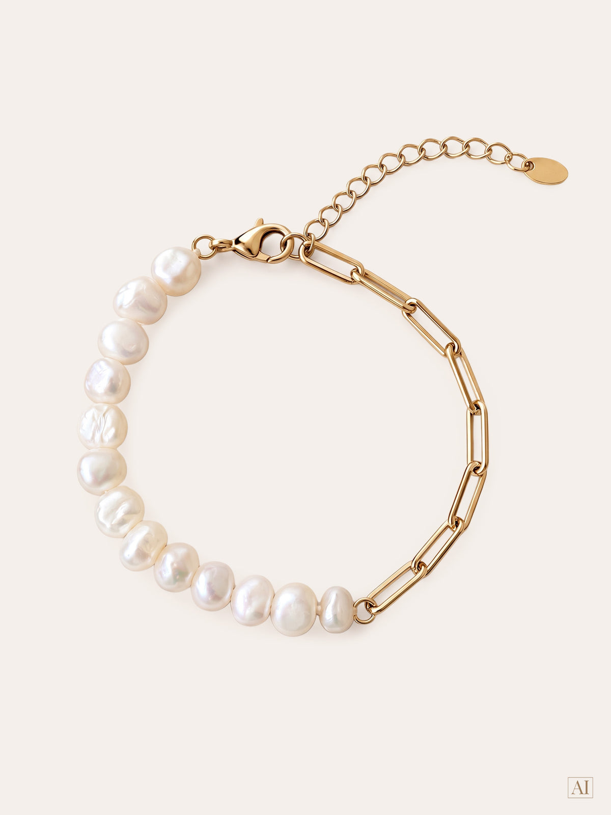 Perla – Perlenarmband mit Paperclip Chain