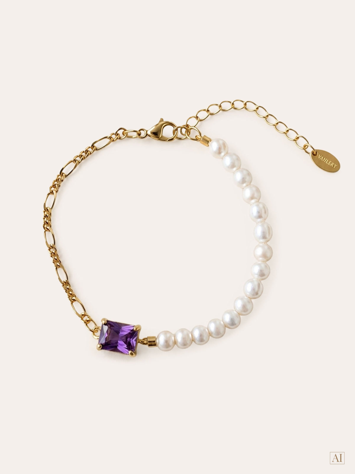 Perla – Perlenarmband mit Figaro-Kette & Zirkonia