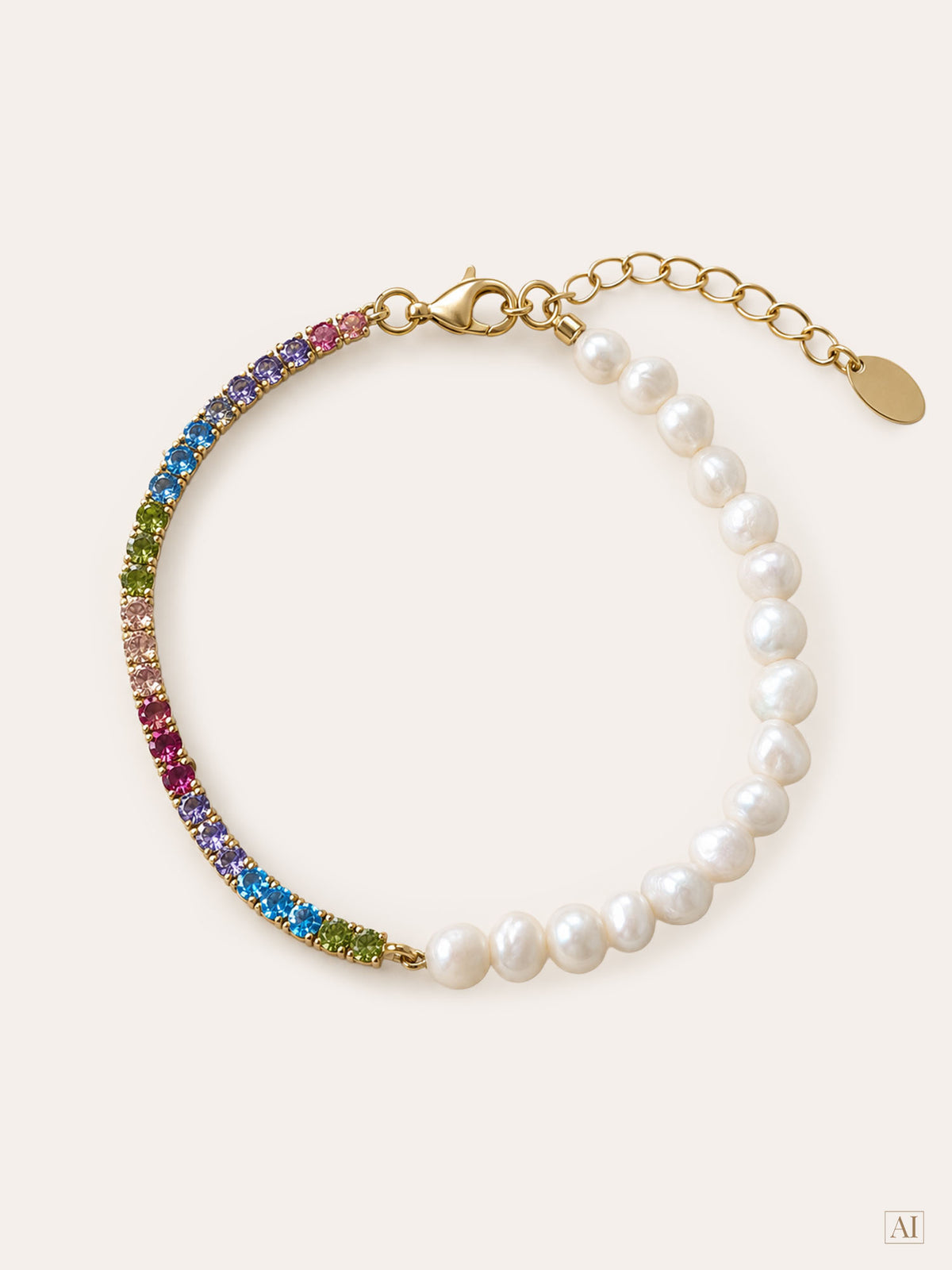 Perla – Perlenarmband mit buntem Tennisarmband